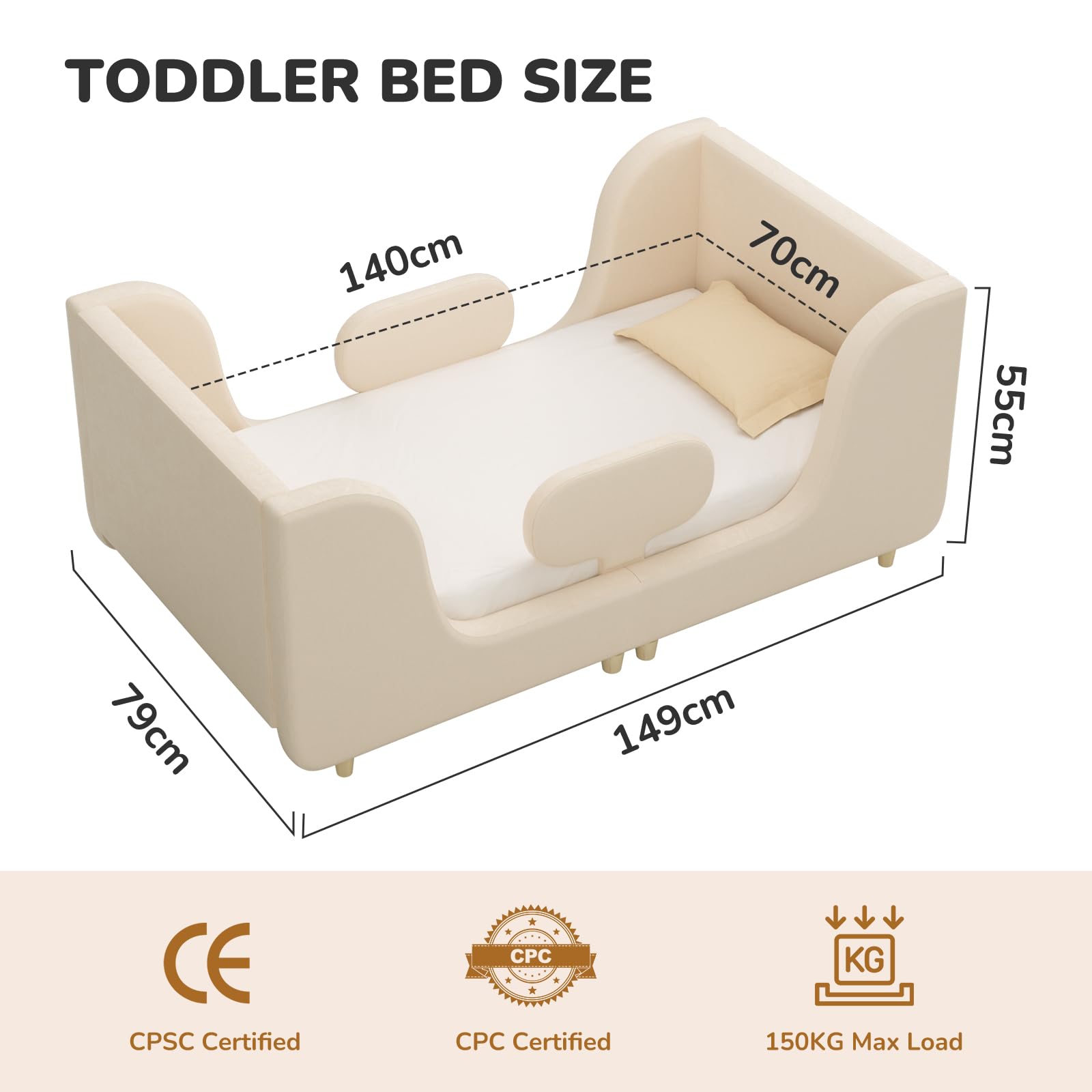 Cama para niños pequeños suave acolchada para niños y niñas