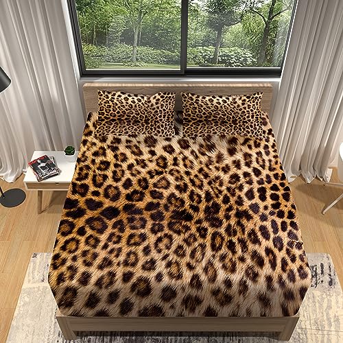 WJYMJJ ボックスシーツ シングル100×200cm ヒョウ柄 マルチユースシーツ ぴったりフィット ストレッチ ベッドシーツ 洗える 防ダニ 抗菌 吸水速乾 毛玉なし BOXシーツ ベッドシーツ 柔らかな触感 ルギー対策