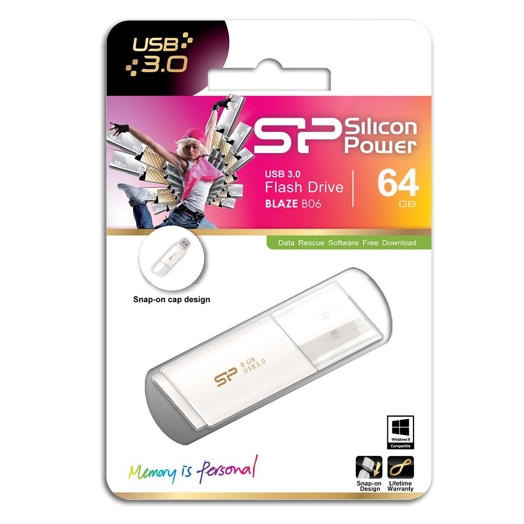 Silicon Power 64 GB pamięć USB B06 USB 3.1 Gen1 Interfejs superprędkość do 150 Mb/s - biały