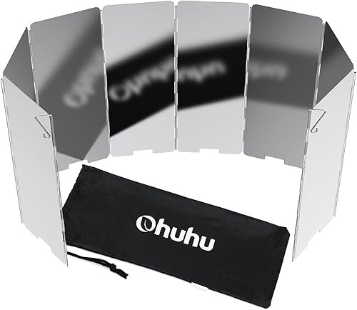 Ohuhu Protector de viento para estufa de campamento, 8 platos de aluminio, plegable, portátil, para camping, estufa, parabrisas con bolsa de
