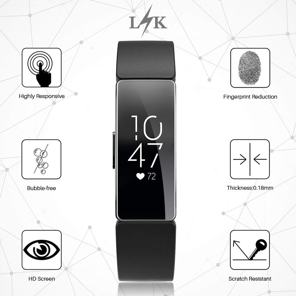 LK 6 Pack Screen Protector Compatible With Fitbit Inspire/Inspire HR Smartwatch Flexible film Max Coverage Bubble-Free HD Clear
