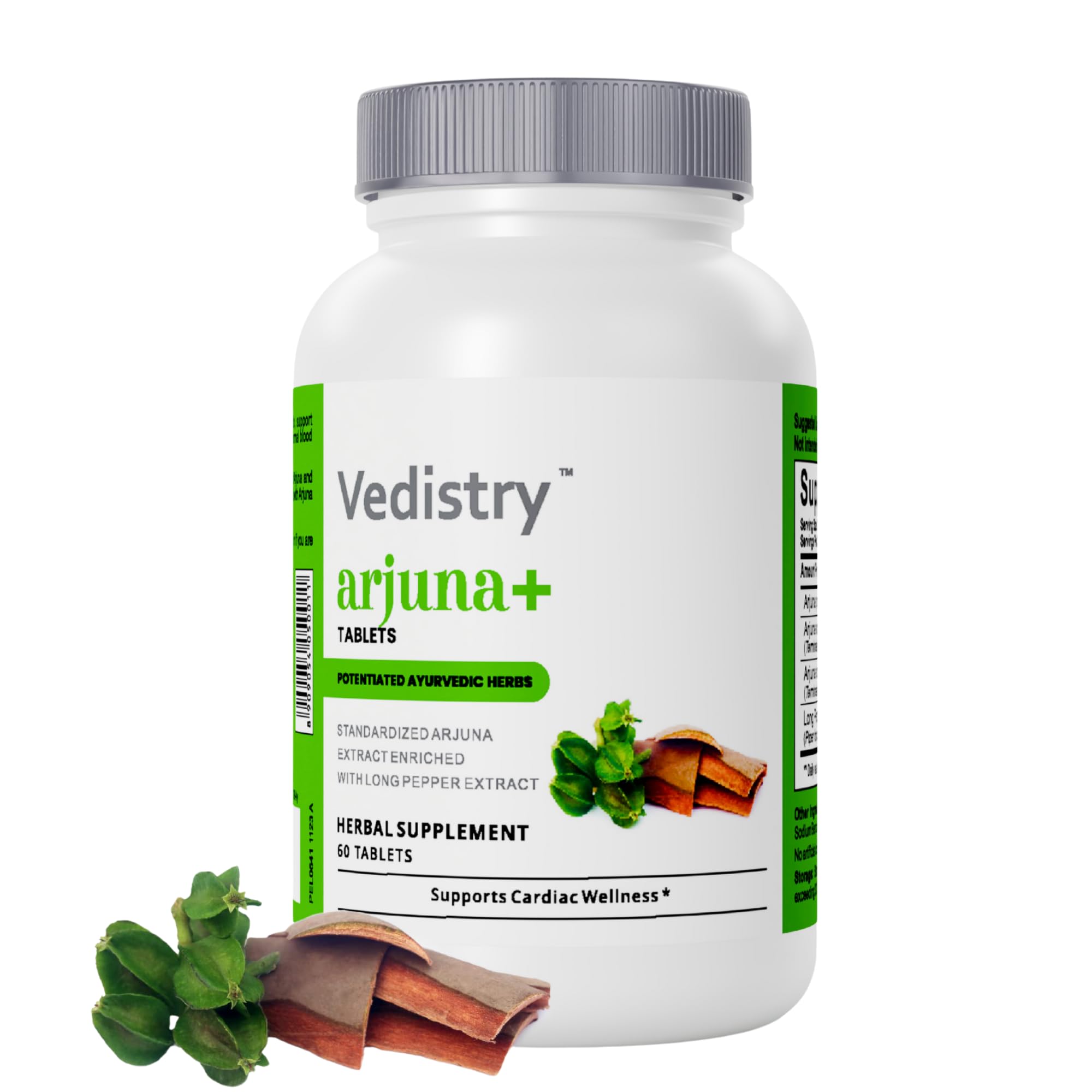 Arjuna Bark Extract Supplement | 1100mg Arjuna Tablets with Long Pepper for Heart Health & Blood Pressure Support | Organic & Vegan Herbal Cardiovascular Supplement | 60 Arjuna Tablets
