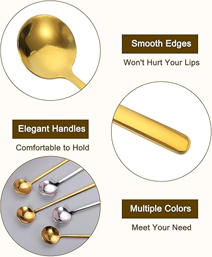 Miniatura 3 de uxcell 8 cucharas de café de acero inoxidable de 5 pulgadas, mini cucharadita de café, cucharadita para café, postre, helado, pastel, dorado