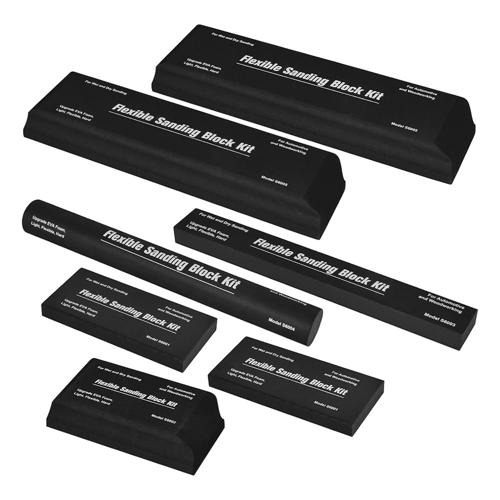 Kopinma 7 PCS Sanding Blocks Kit for Auto Body Flexible Eva Foam Wet or Dry Sanding Block Kit