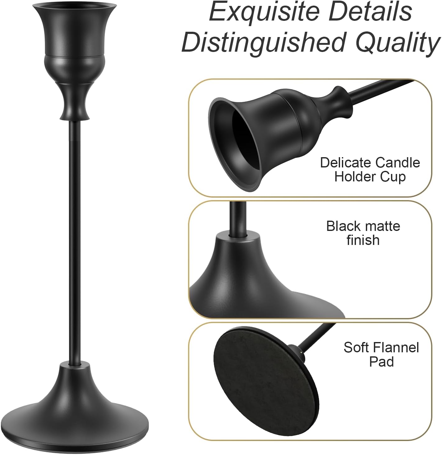 Black Candlestick Holders Taper Candle Holders, Set of 3 Vintage Candle Sticks Holder Decor Used as Fireplace Mantel or Table Centerpieces for Wedding, Dinning, Party - Image 4