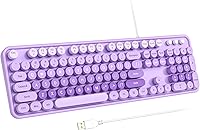 Vista 21 de Teclado USB con cable con retroiluminación de 7 colores, teclado de tamaño completo con teclas retro, teclado numérico y tecla de acceso rápido