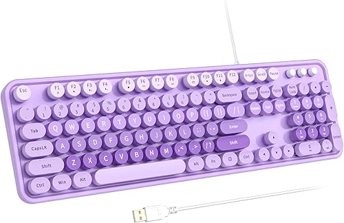 Miniatura 21 de Teclado USB con cable con retroiluminación de 7 colores, teclado de tamaño completo con teclas retro, teclado numérico y tecla de acceso rápido