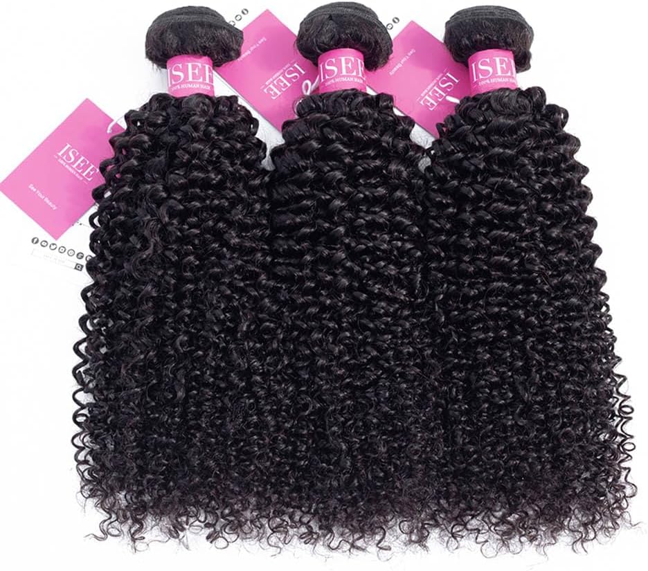 ISEE Hair 9A Grade Mongolian Kinky Curly Hair Extension Virgin Human Hair Weaving 3 Bundles Kinky Curly Virgin Hair 100% Human Hair Weaves Extension Mongolian Virgin Hair (20 20 20inches)
