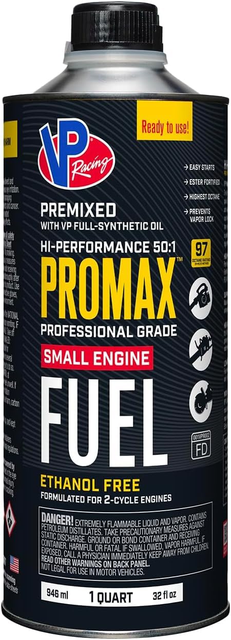 VP Pro Max Hi-Performance (50:1) Ready to Use Ethanol-Free 2 Cycle Fuel. Case of 8 Quarts