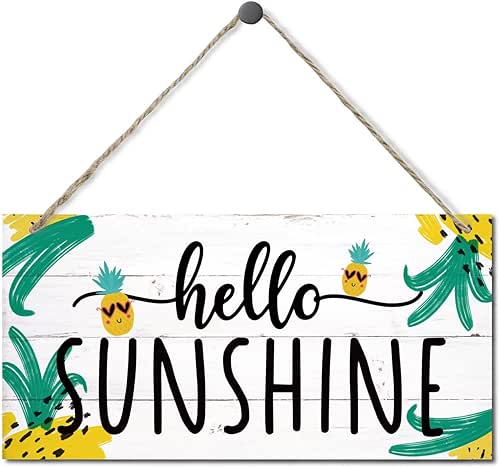 Hello Sunshine Pineapple Sign Decor, Hanging Wood Sign Home Decorative,