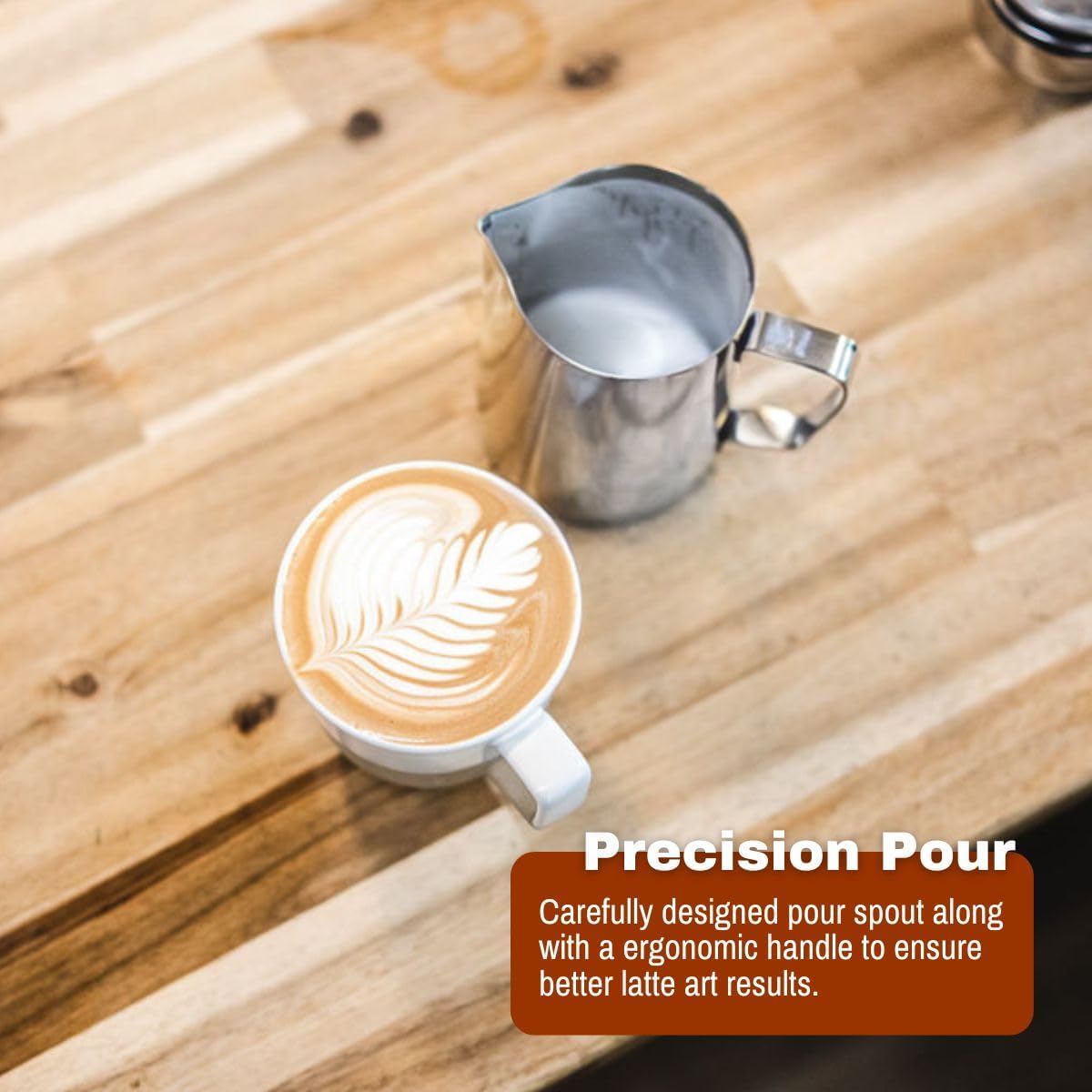 Barista Basics 20 Oz Silver Stainless Steel Milk Frother Pitcher, Steaming Pitcher for Latte Art, Food-Grade/w Measurements