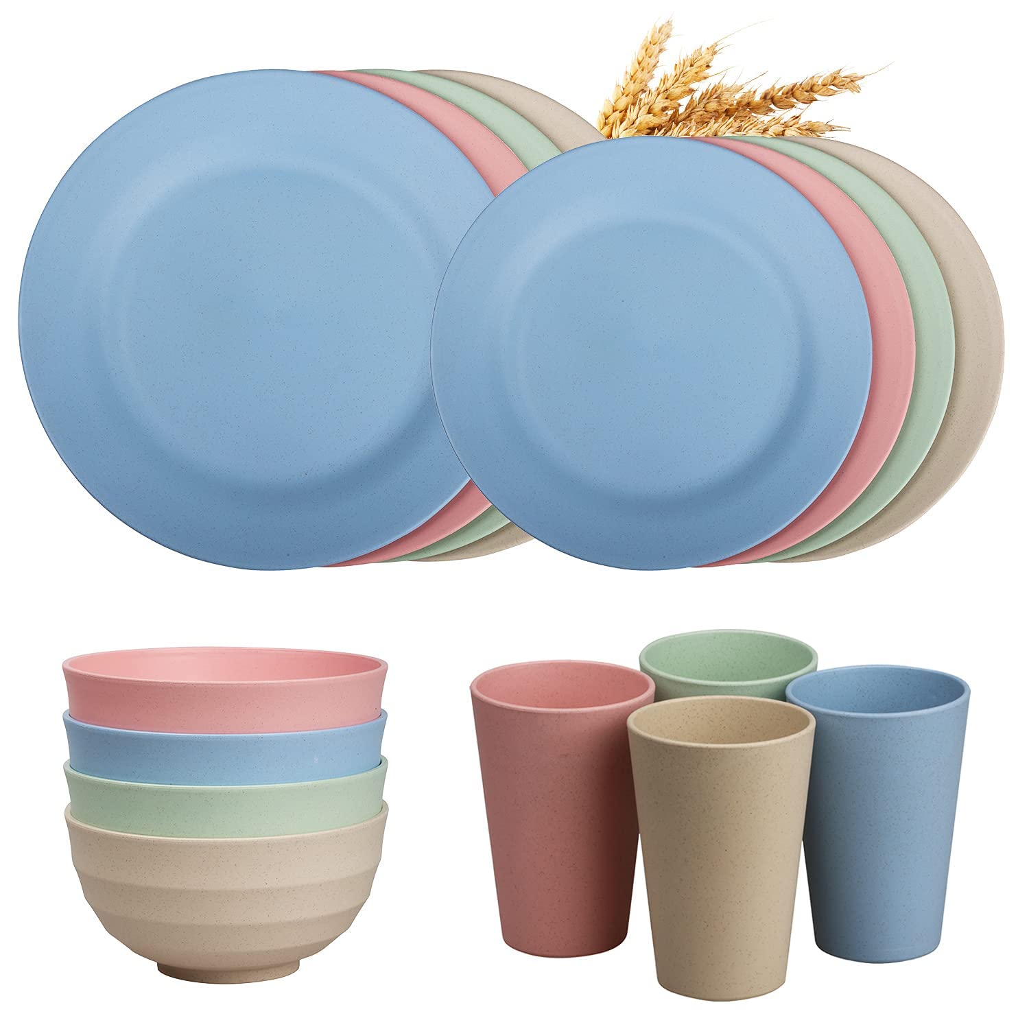 Amazon.com | Wheat Straw Dinnerware Sets of 4 - Unbreakable Cups ...