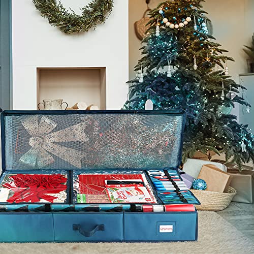 Image of Hearth & Harbor Wrapping Paper Storage Container with Ribbon Storage Organizer - Christmas Storage Bag with Extra Interior Pockets - Gift Wrapping Organizer Storage Fits Up to 26 Rolls of 40 inch Length