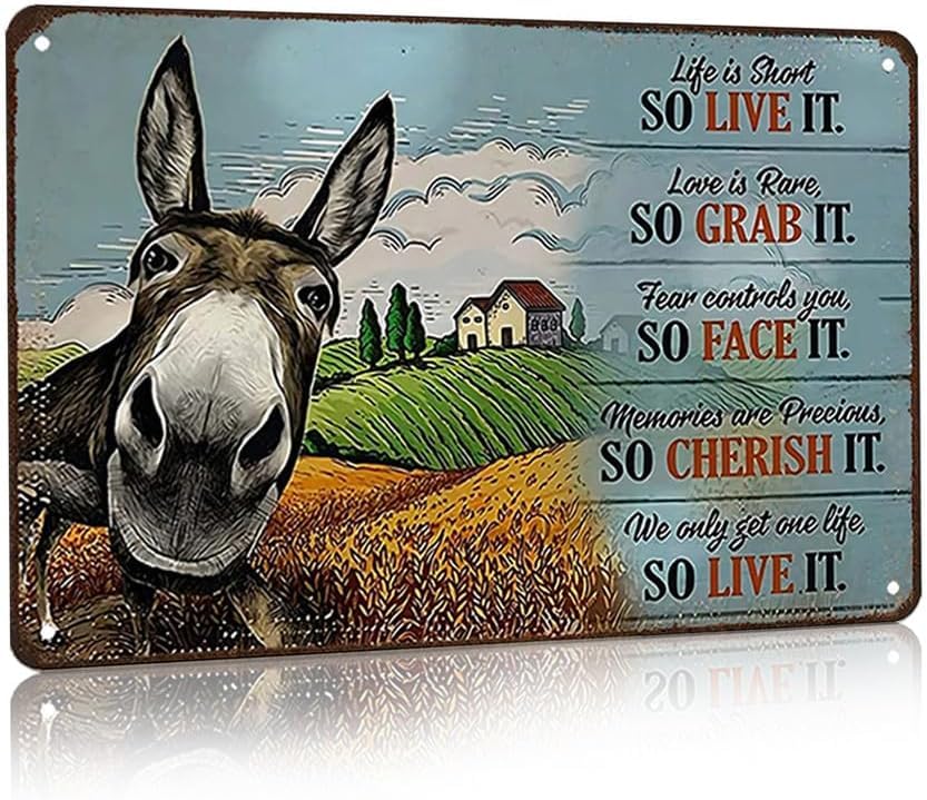 Donkey Life is Short So Live It Retro Metal Tin Sign Vintage Aluminum Sign for Home Bar Coffee Farm Wall Decor 6x8 Inch