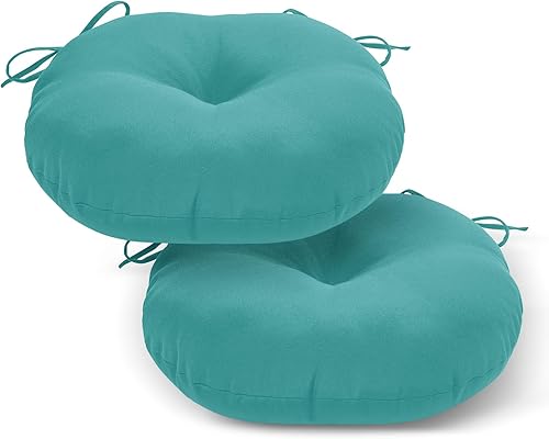 Miniatura 1 de LOVTEX Bistro - Juego de 2 cojines redondos para sillas de exterior de 15 pulgadas, impermeables, redondos, con lazos, cojines para sillas de
