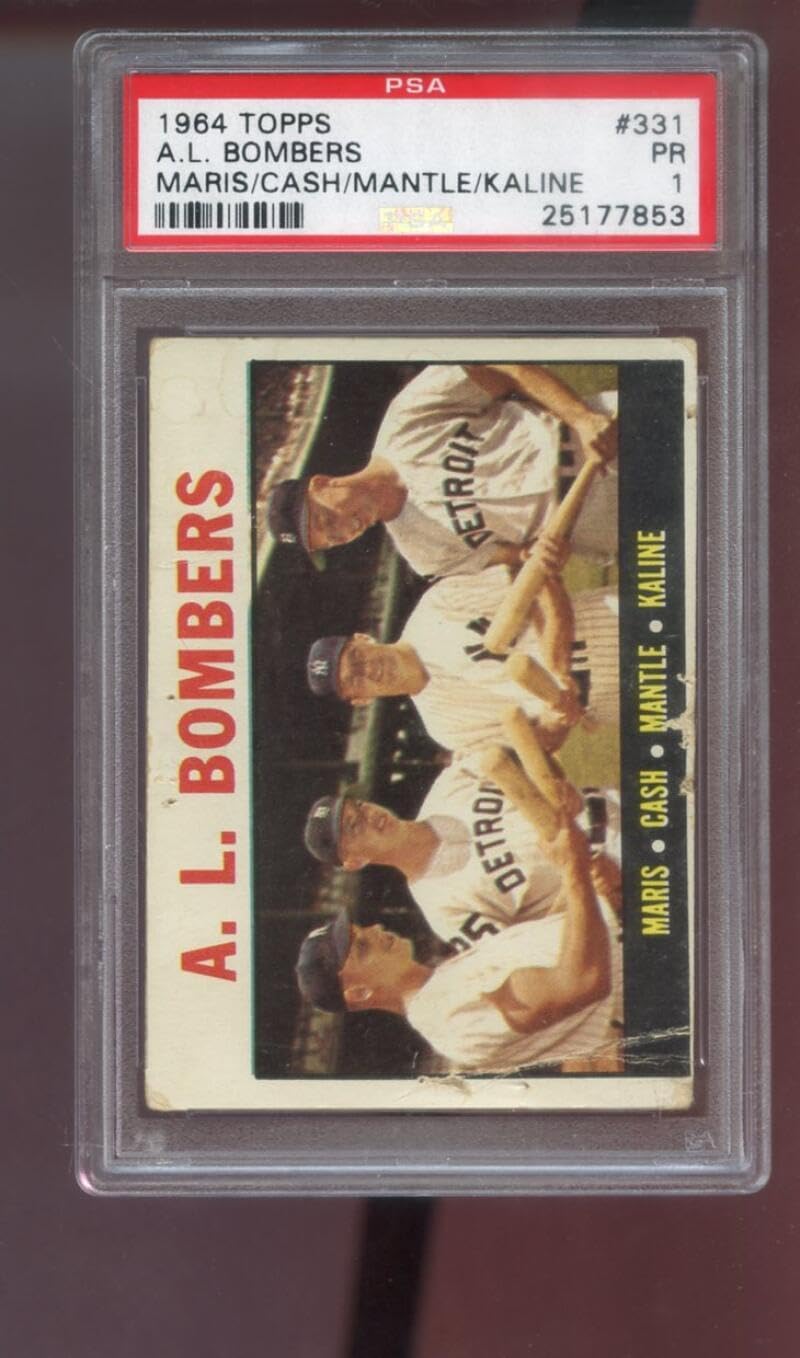 1964 Topps #331 A. L. Bombers Mickey Mantle Norm Cash Roger Maris Al Kaline PSA 1 Graded Baseball Card MLB AL