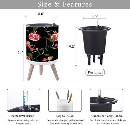 Miniatura 5 de Maceta con patrón de soporte de granada y frutas negras para cosméticos, spa, maceta bohemia con patas de pie, macetas de riego automático de 8.7