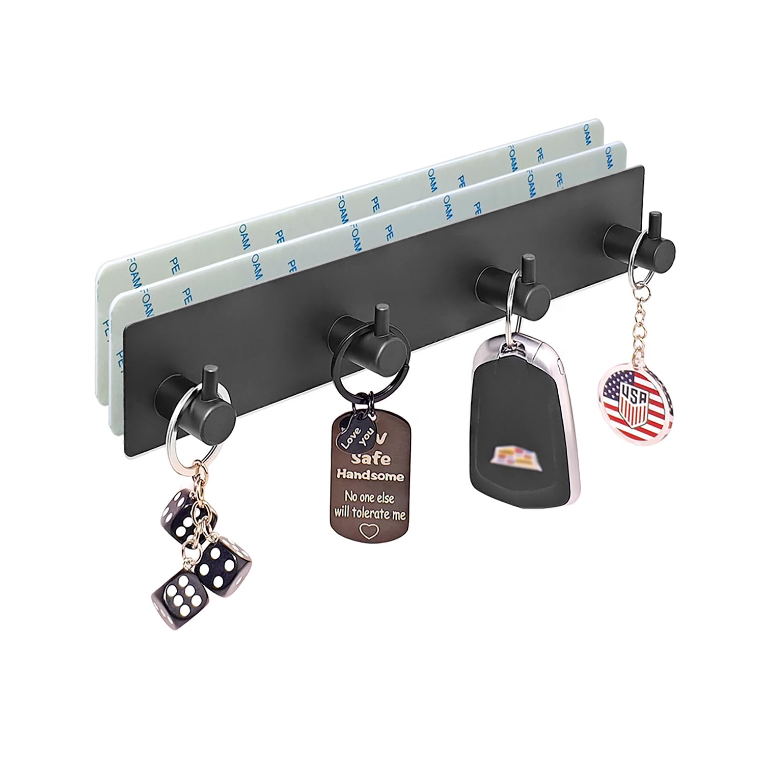StrugDeas Key Holder for Wall with 2 Self-Adhesive Tapes, Black | Key Hanger Organizer for Wall with 4 Hooks,Metal Key Rack for Door, Entryway, Kitchen Bathroom