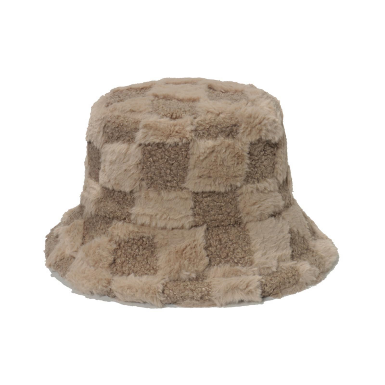 Cazqgoy Women's Khaki Winter Faux Fur Bucket Hat, Plush Fisherman Cap, Fishing Hat Winter Hat Fluffy Bucket Hat (Khaki)