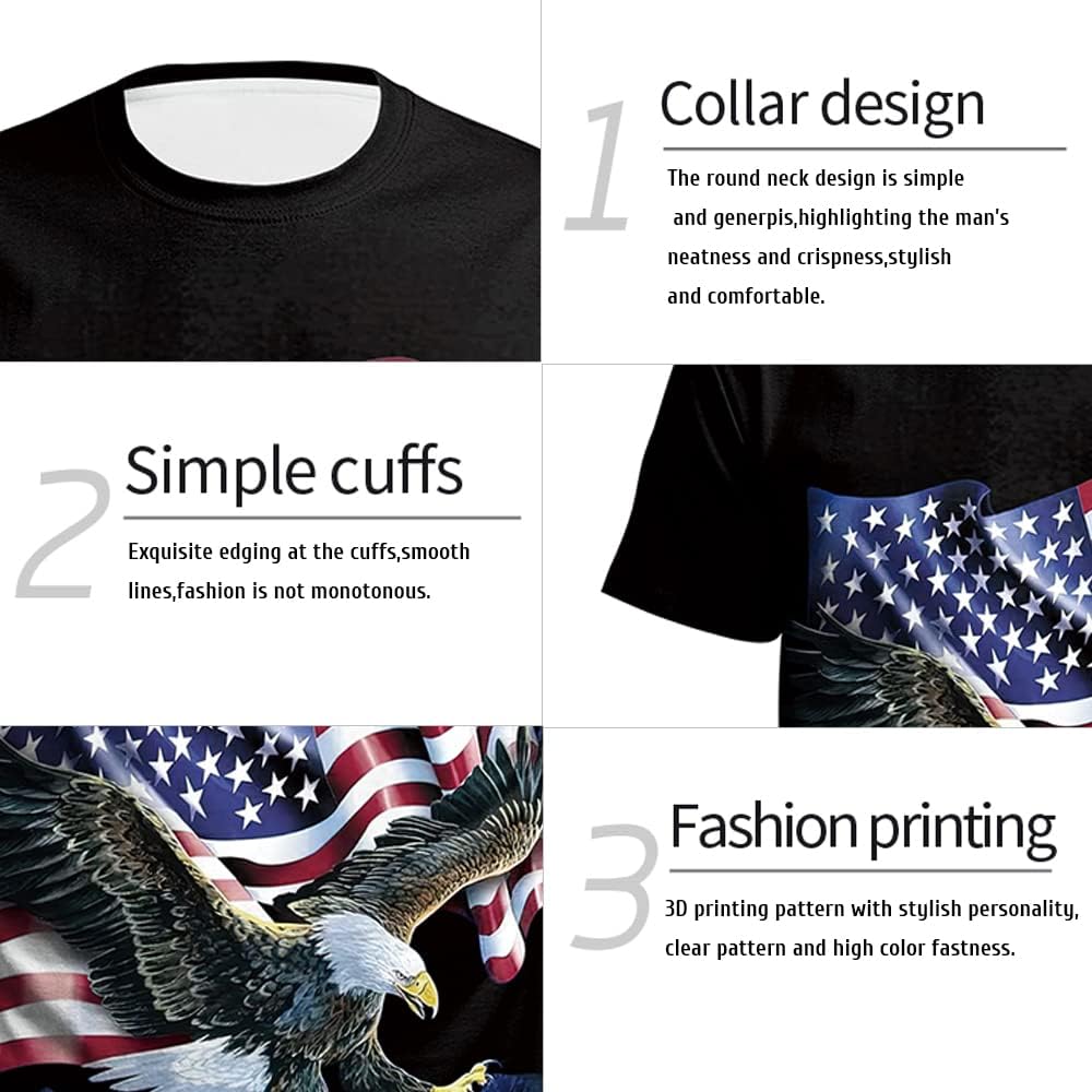 Eciodci Men's American USA Flag Patriotic T-Shirts 4th of July Shirts US Eagle Flag Soft Summer Short Sleeve Shirt for Men - Image 4