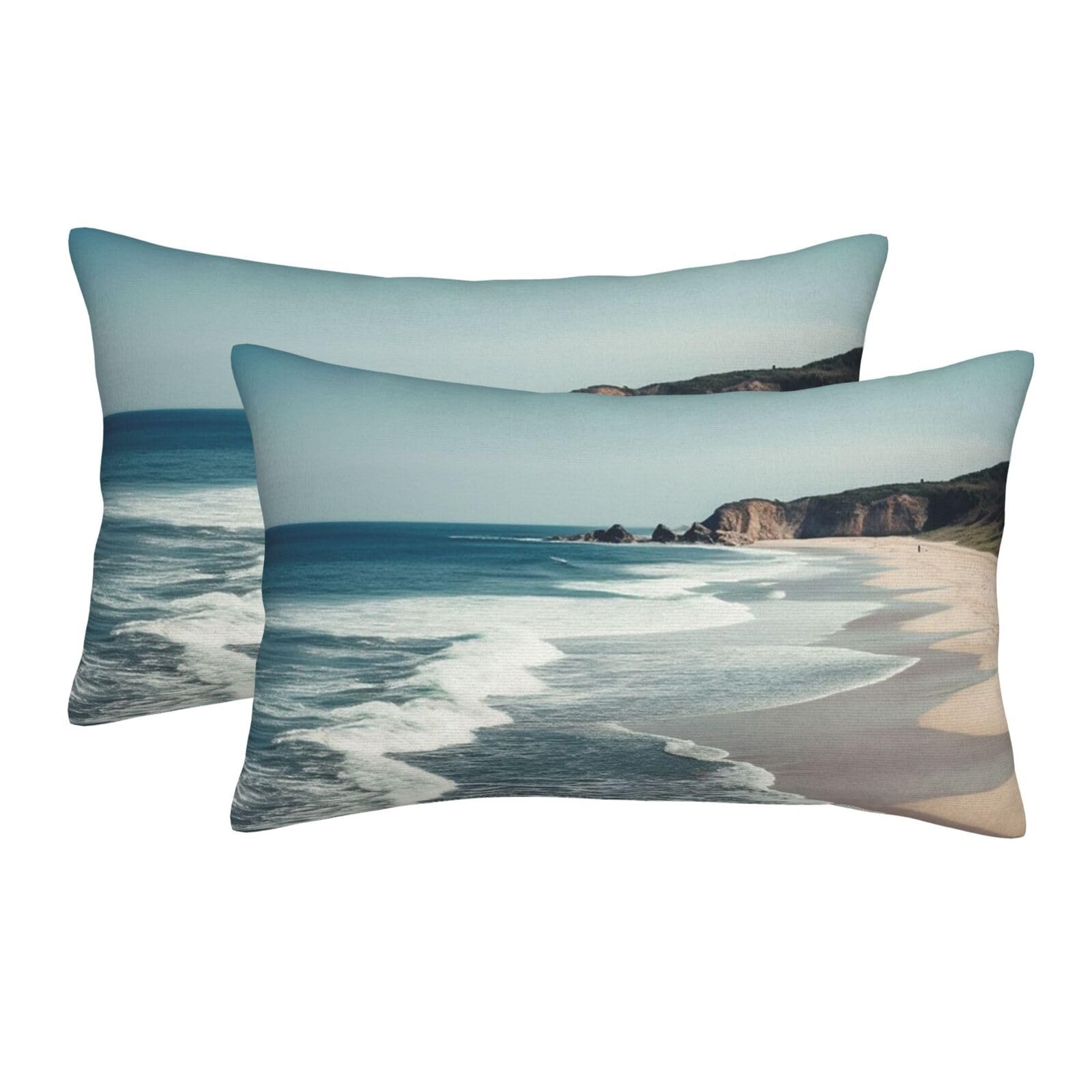 2 Pack Pillow Cases with Hidden Zipper, Soft Breathable Pillow Covers for Hair and Skin, Beach Ocean Shore Pillowcases 16"x24" Bed Pillow Protectors Cover for Sleeping Gifts