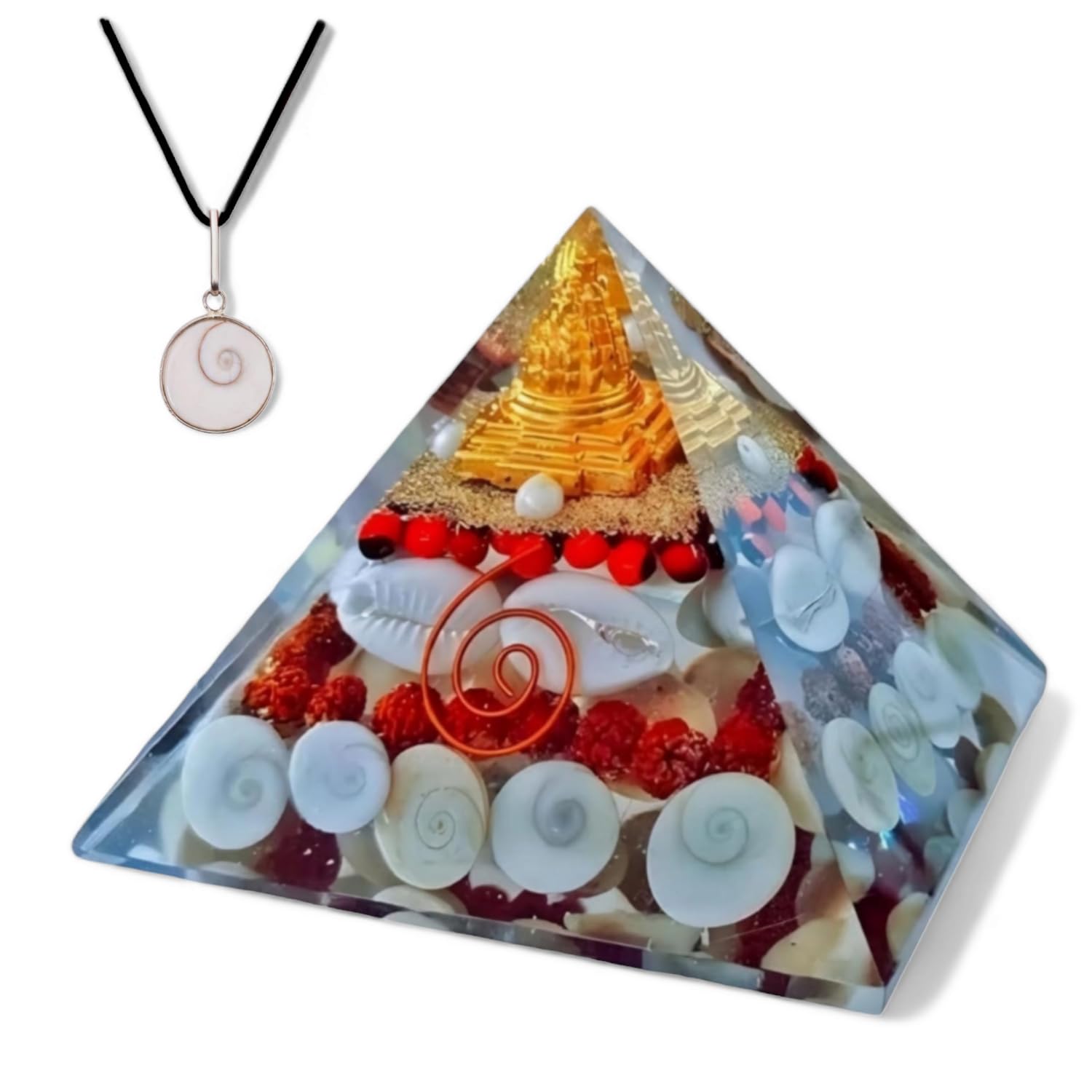 INFINIX CRYSTALGomti Chakra Rudraksha Laxmi Orgonite Pyramid - Spiritual Energy Generator for Positive Vibes Chakra Balancing & Prosperity - Size 3.5 to 4 inch - Multicolour 1 Piece