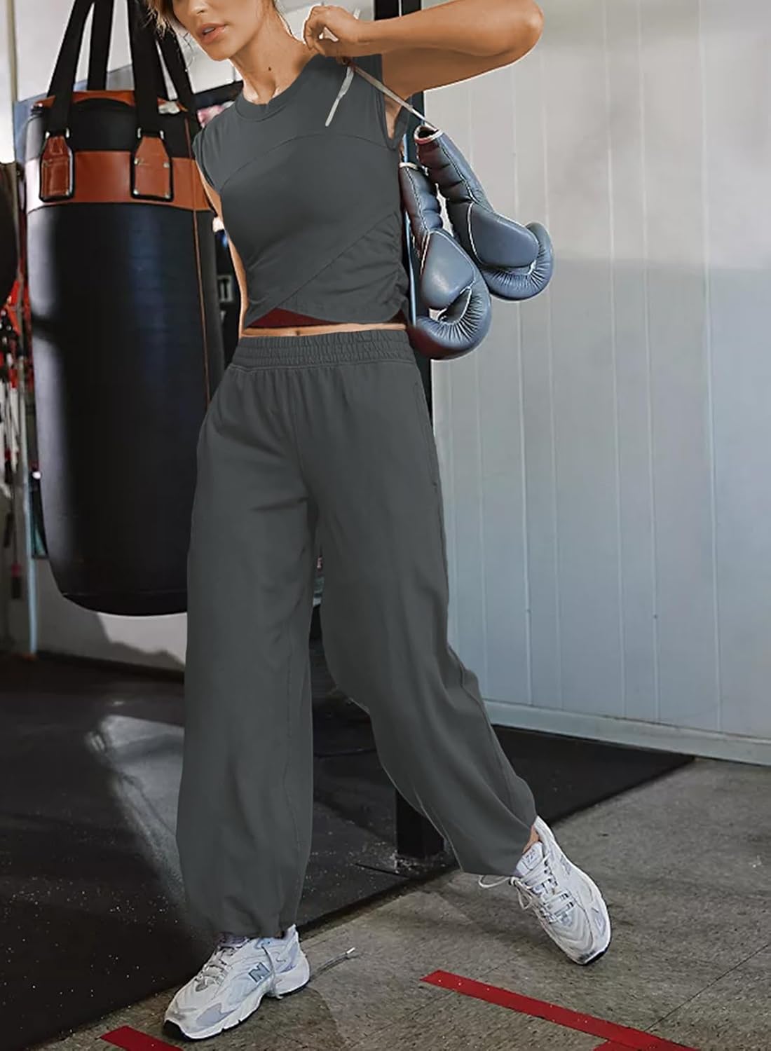 Women 2 Piece Outfit Set Loungewear Cropped Tops and Jogger Sweatpant Matching Set Coordinated Sweatsuit with Pockets - Image 3