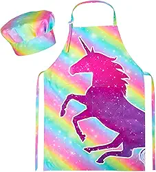 Avental infantil MHJY, conjunto de chapeus de chef de unicornio, aventais infantis de tubarao com alca de pescoco ajustavel e 2 bolsos, aventais para meninos e meninas para cozinhar pintura a base de cozimento jardinagem