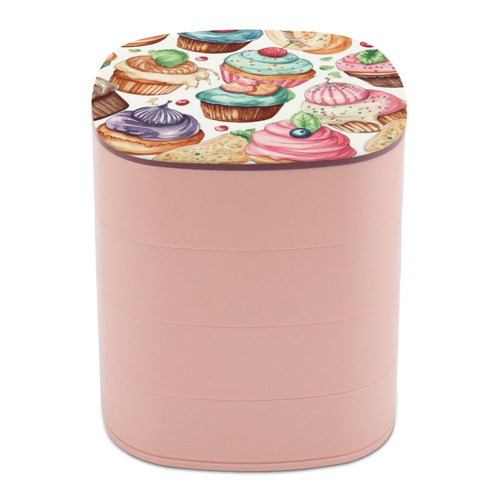 JTREHY Cupcakes Donuts Muffins Sugar Jewelry Box 4-Layer Covered Rotating Jewelry Storage Box Large Capacity Storage Boxes Portable Jewelry Case for Bracelets Earrings Necklace
