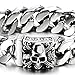 COOLSTEELANDBEYOND Mens Large Stainless Steel Curb Chain Bracelet with Fleur De Lis and Skull, Polished, Biker Gothic