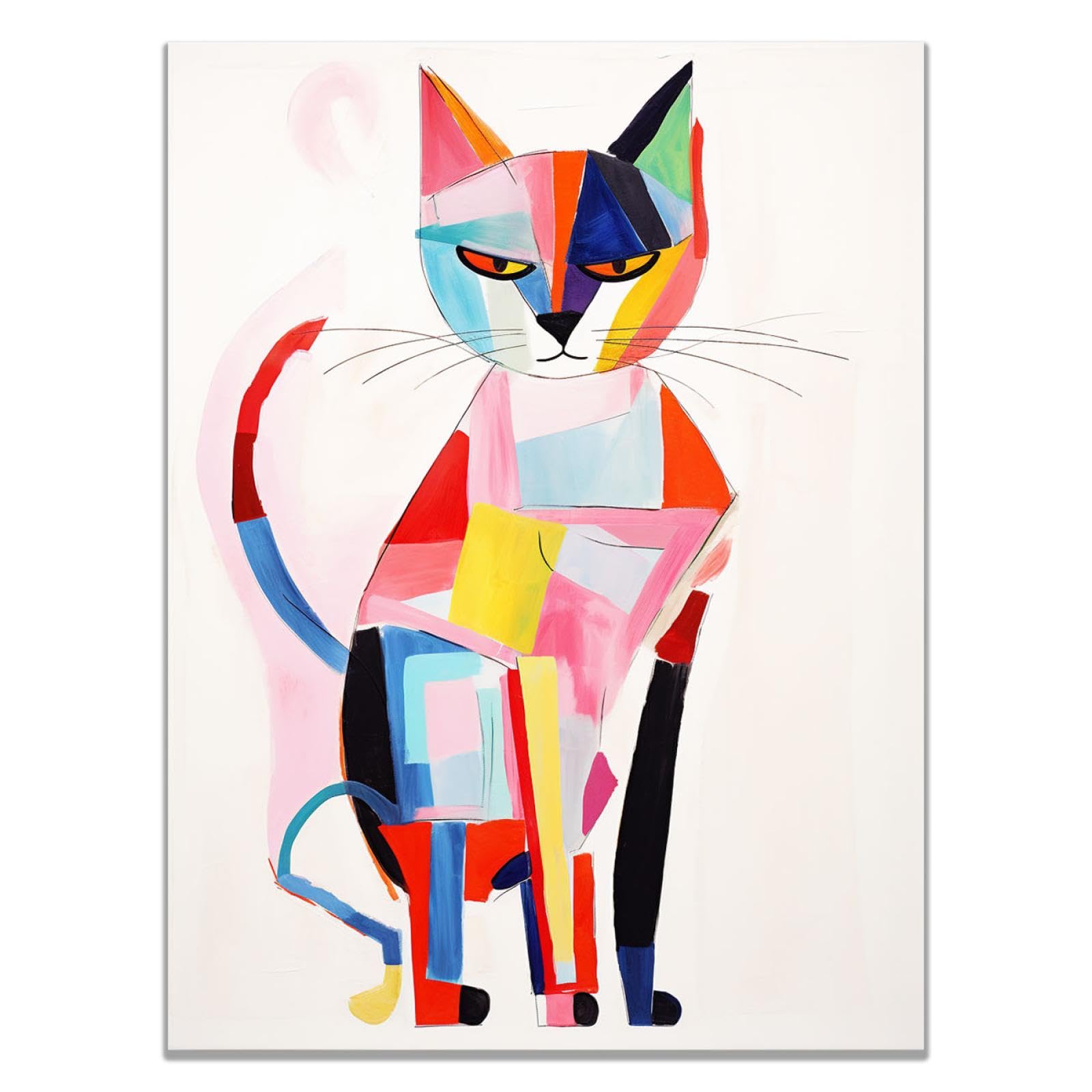 Amazon.co.jp: SHYAMIC 抽象的なカラフルな絵画, シュールな猫 アート