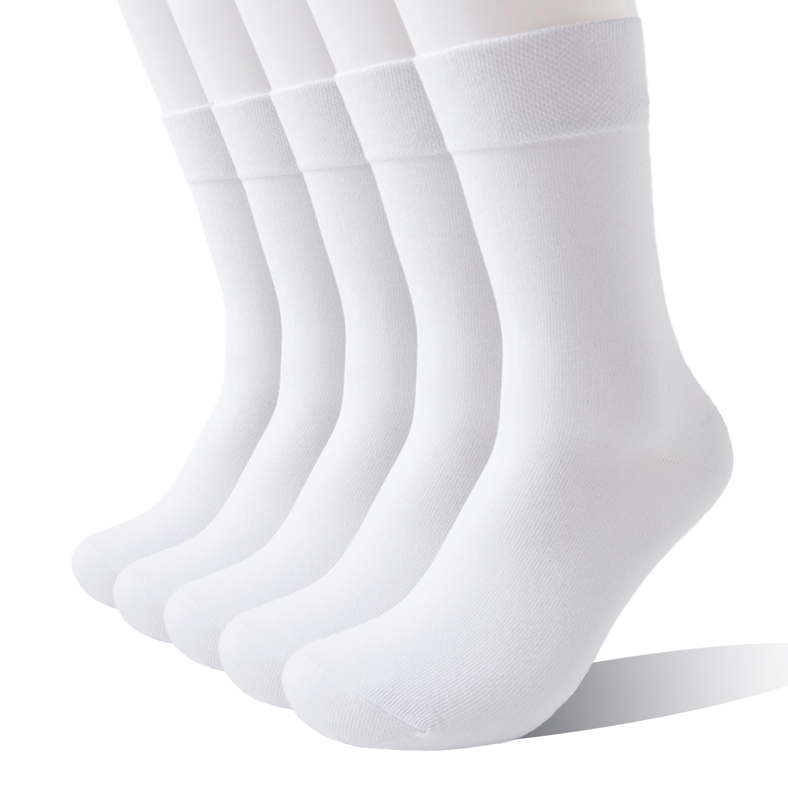 Wamicu Herren Socken 5 Paar Baumwolle Herrensocken Crew Business Sportsocken Atmungsaktive Classic Weiß, EU-Größe 39-42