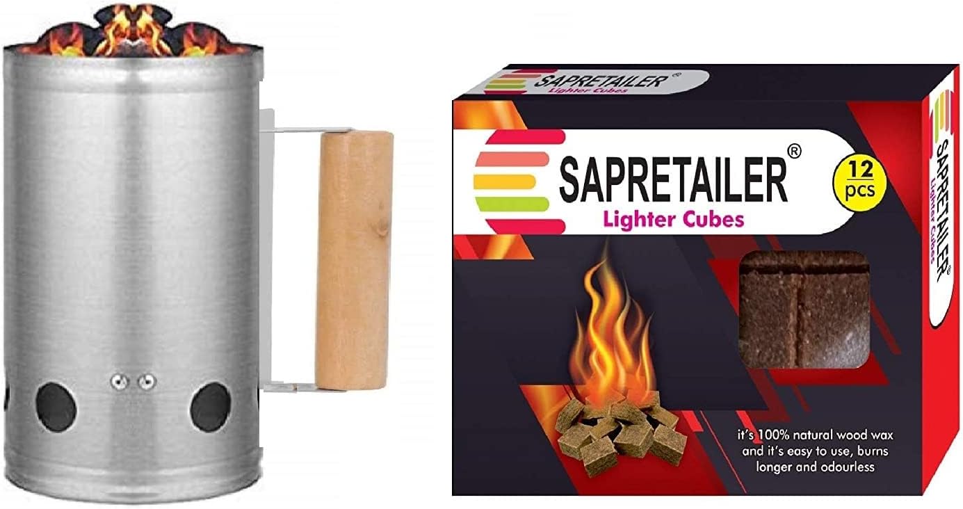 Combo BBQ Charcoal Chimney Starter and Fire Starter Blocks Lighter Cubes(12pcs)