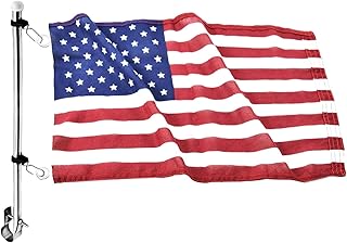 MARINE CITY 304 Stainless Steel Rail Mount Flag Staff Pole with Adjustable Clamps and 12x18 Inches US Flag, Bright Polished Attractive Finish, Ideal for Marines, Boats, Yachts