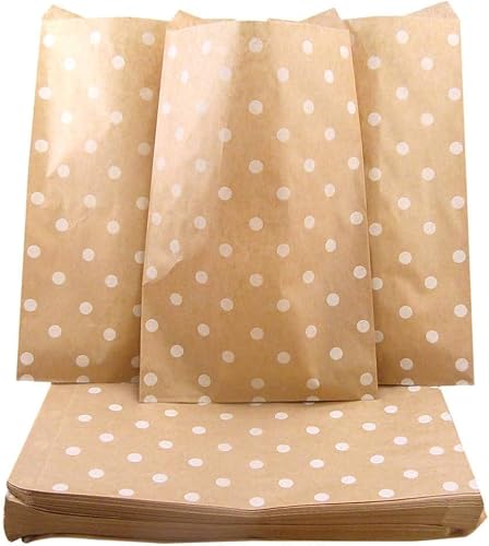 Miniatura 2 de N'icePackaging 20 bolsas decorativas de papel plano de regalo de 4 x 6 pulgadas, lunares blancos en bolsas de papel kraft marrón, para ventas,