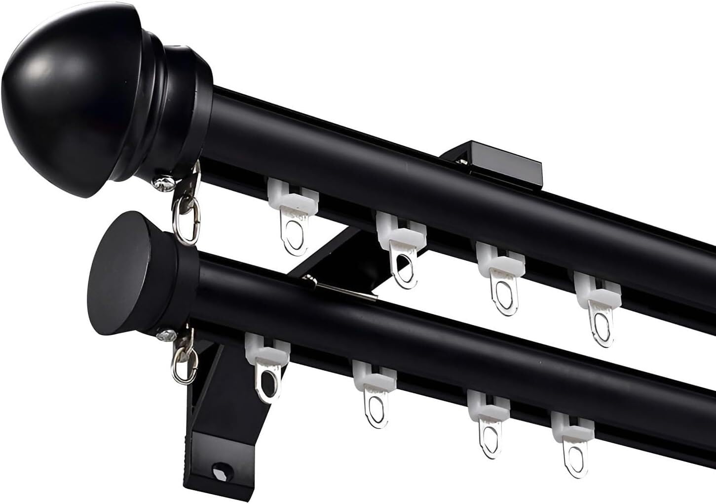 Aluminiowy system szyn do zasłon podwójnych i przegród pokojowych, montowany z boku do okien, szaf i zasłon prysznicowych, 230 cm - czarne wykończenie