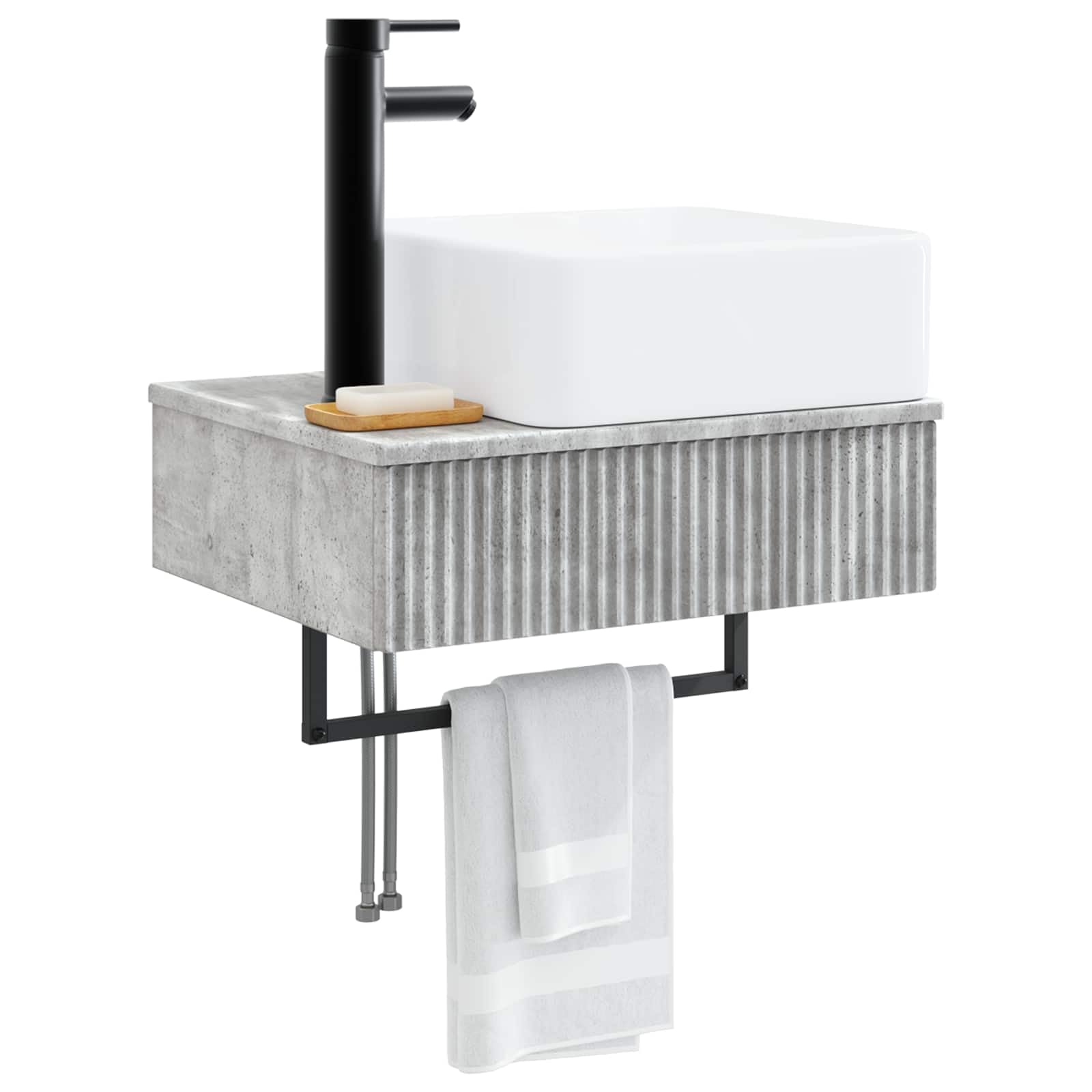 Lavabo de pared gris cemento 53 x 35 x 39 cm | Madera Ingeniarizada, Lavabo Integrado, Drenaje Rápido, Montaje En Pared, Solo Uso Interior