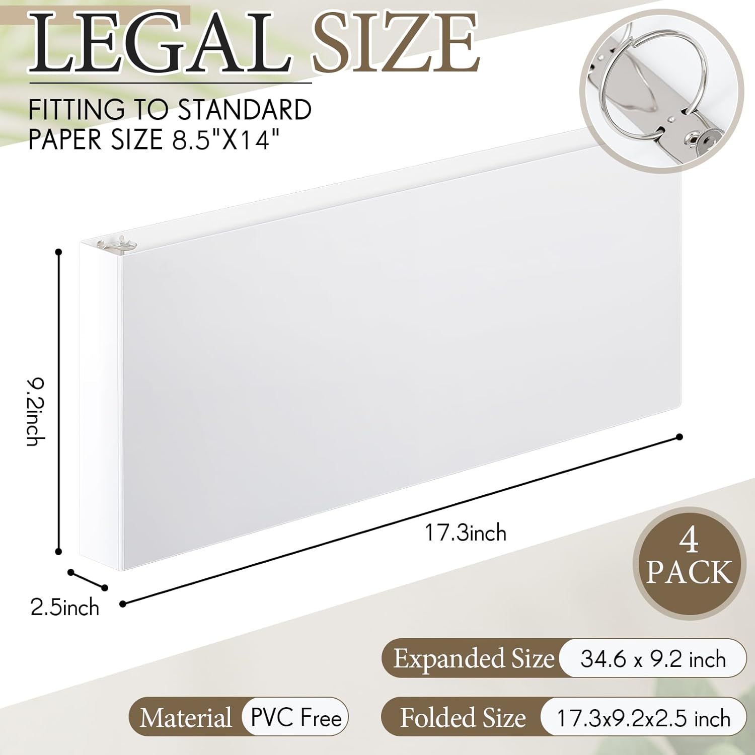 4 Pcs 8.5'' x 14'' Landscape 3 Ring Legal Size Binders 2 Inch Round Ring Binders Heavy Duty Economy Holds 8.5 '' x 14'' Paper for Artwork Blueprints, Office, Home, Work Places (White) 4 White 2 Inch