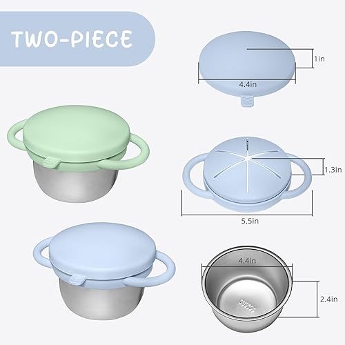 Miniatura 6 de Paquete de 2 recipientes de acero inoxidable para bebés para niños con tapas y asas de silicona de grado alimenticio a prueba de derrames, vasos de