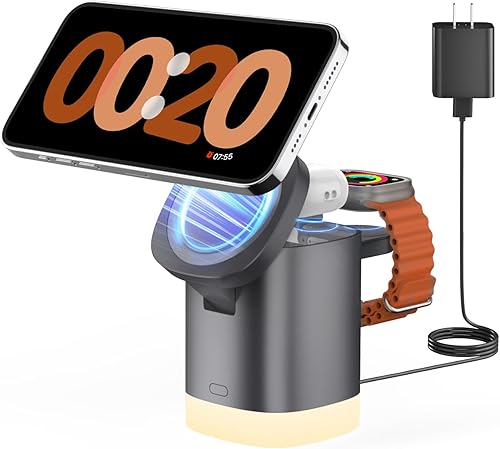 Miniatura 8 de JoyGeek Soporte de cargador 3 en 1 para Magsafe estación de carga inalámbrica plegable con luces nocturnas - Base de carga magnética para iPhone
