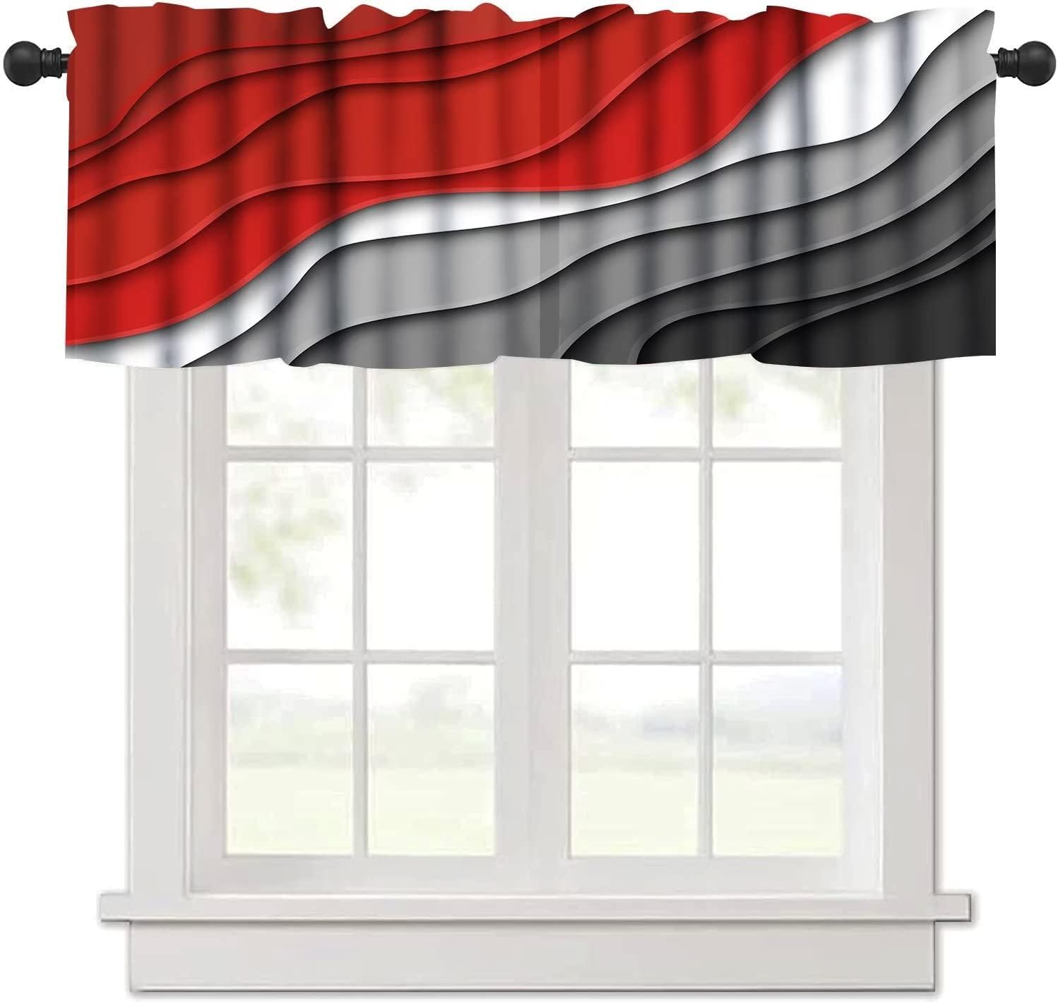 Valances for Windows Red Black Grey Lines Geometric Kitchen