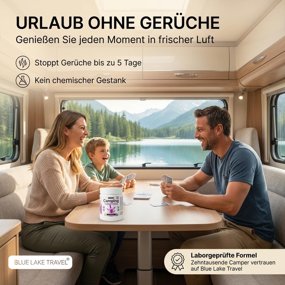 Blue Lake Travel Camping Toiletten Tabs - Geruchsstopp & Fäkalien-Zersetzer für Campingtoilette, Wohnmobil & Wohnwagen – Toilettenzusatz