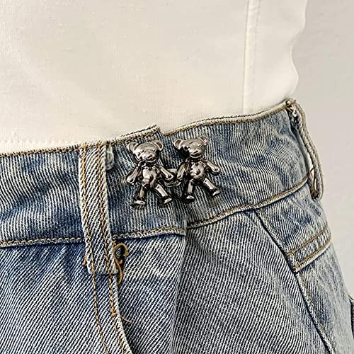 Image of 1 Pair Cute Bear Jeans Button Pins No Sew Detachable Waist Body Fit Tighten Buckles Perfect Girl's Gifts for Women Skirt Pant Jeans (Multi Color)