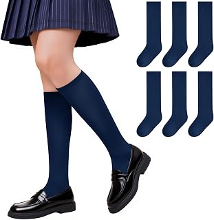 Haloumoning Kids Girls Knee High School Uniform Dress Socks, 3 Packs | Long Socks for Toddler Girl, Knee High, Seamless Toe, Cotton Tube Socks, School, Uniform, Casual