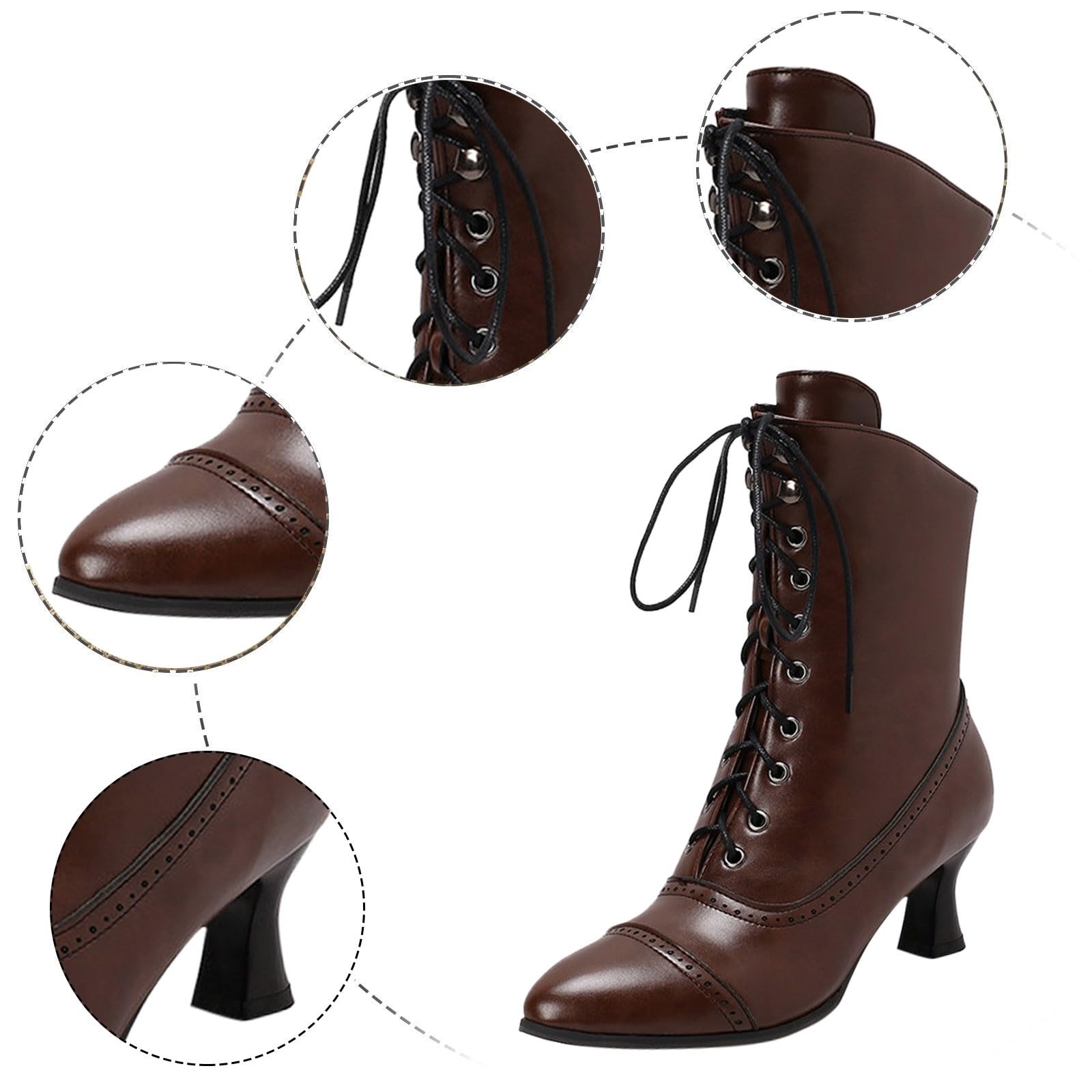 Botines para mujer con punta redonda tacón bajo suela antideslizante con cordones con cremallera lateral Botas de tobillo medio