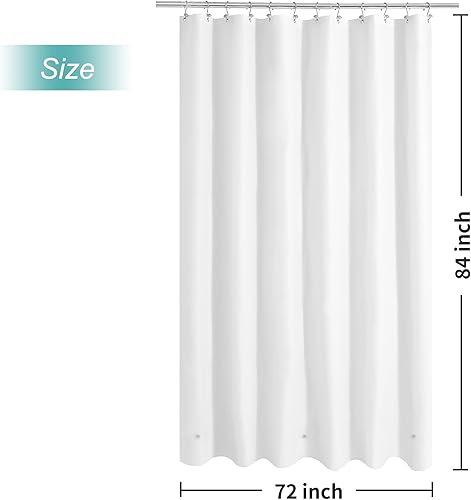 Miniatura 5 de Mrs Awesome Forro de Cortina de Ducha Extra Largo con 3 Imanes, Cortina de Ducha Larga de Plástico PEVA Blanco para Baño Impermeable, 72 x 84
