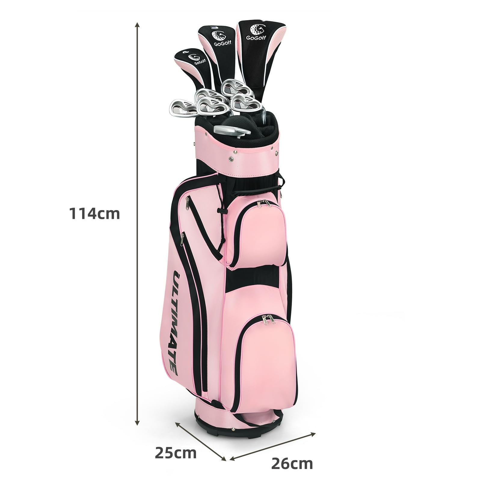 LIFEZEAL Juego de Golf Femenino Completo, Kit de Golf para Mujer con Driver, Fairway, Híbrido, Hierro Zinc, Putter, Rosa