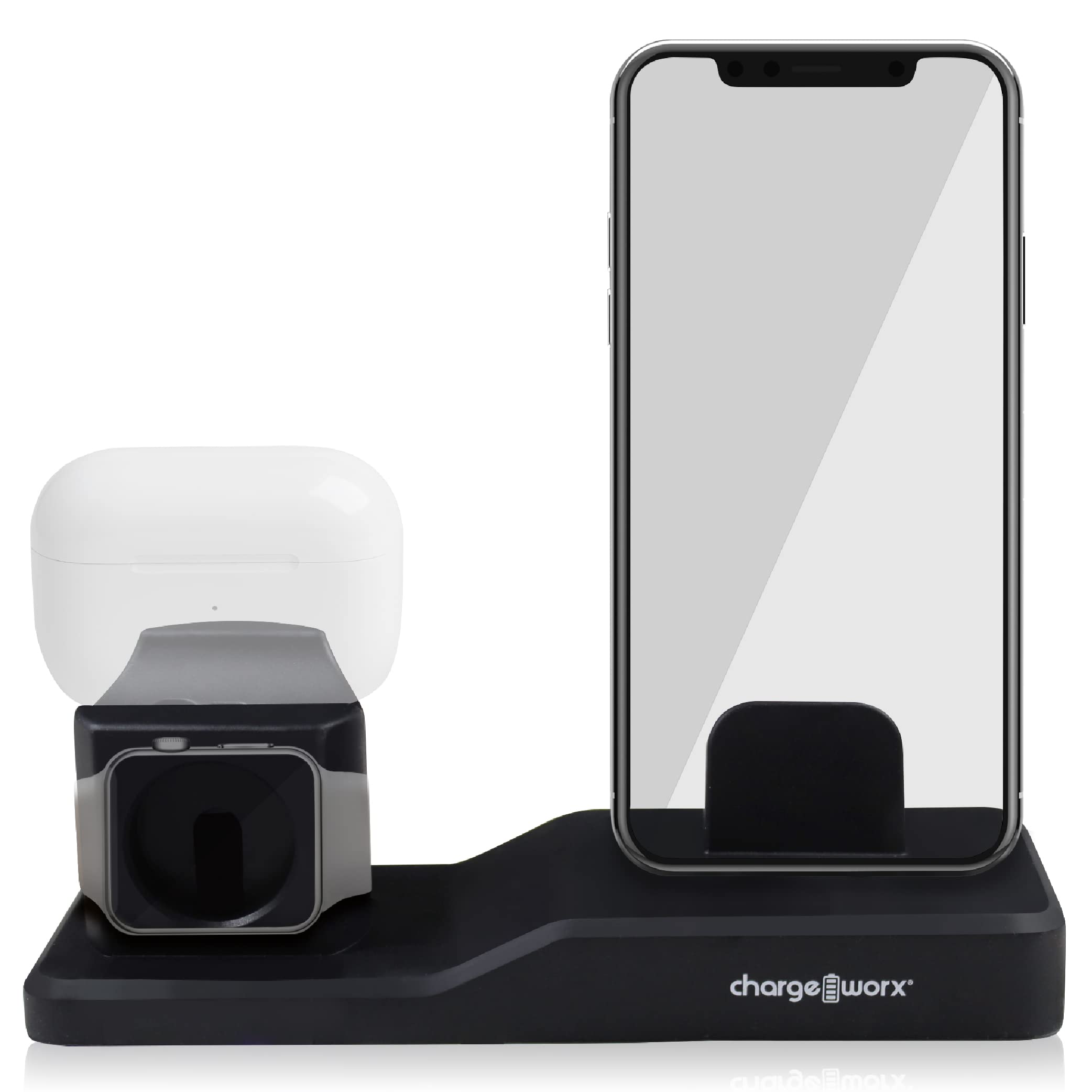 Chargeworx 3-in-1 Multi-Charging Stand Portable Charging Stand for Apple Watch iPhone and AirPods Build-in Charger Charging Dock Holder for iPhone