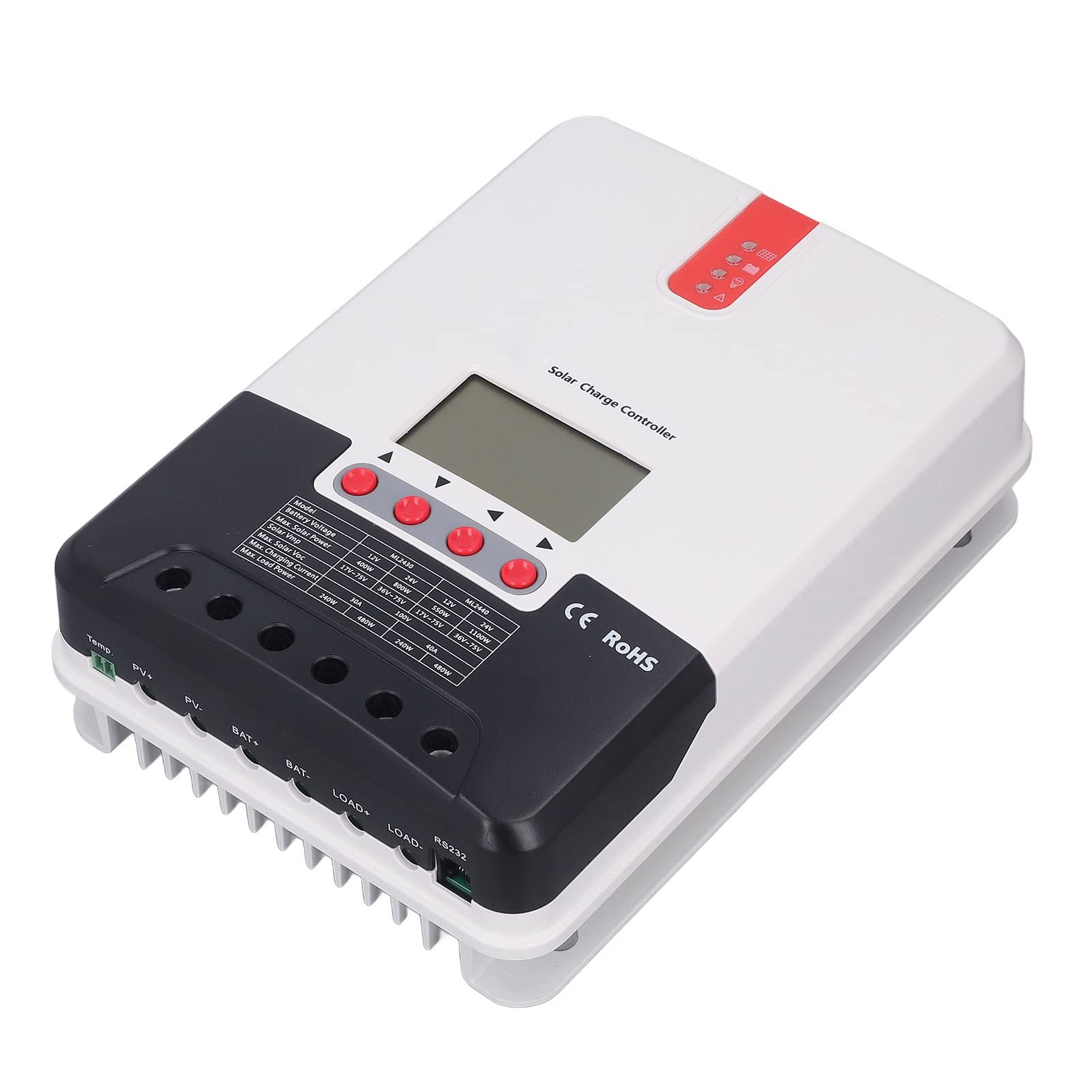 MPPT - Controlador de carga solar, 30 A, 12 V, 24 V con alta eficiencia hasta un 98%, protección múltiple para batería de hierro y litio de gel inundado AGM sellada