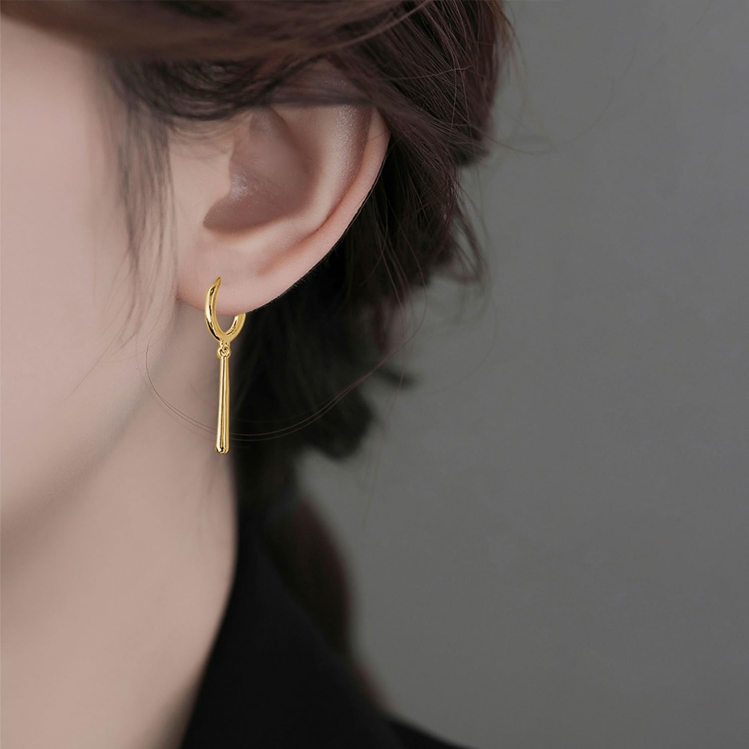 Reffeer Solid 925 Sterling Silver Bar Hoop Dangle Earrings for Women Teens Bar Dangle Earrings Minimalist Hoop Drop Earrings